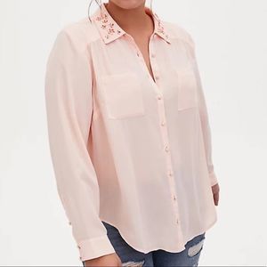 TORRID MADISON PINK GEORGETTE BUTTON FRONT BLOUSE